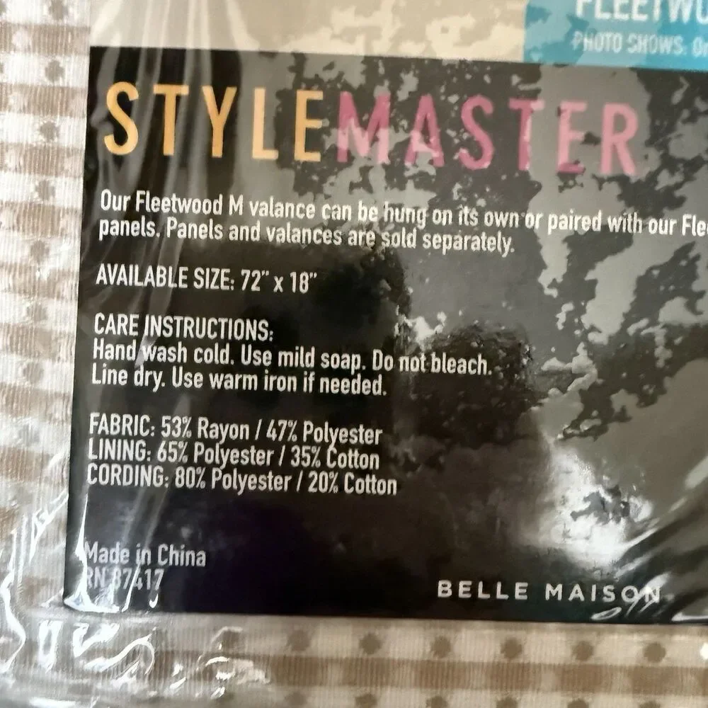 Stylemaster Fleetwood Valance w/cording Beige Tan Light Brown - 72'' x 18'' NWT